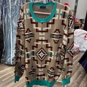 Aztec Pattern Sweater with Teal Accents